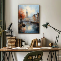 Amsterdam Canal Scene: European Travel Urban or Cityscape Poster