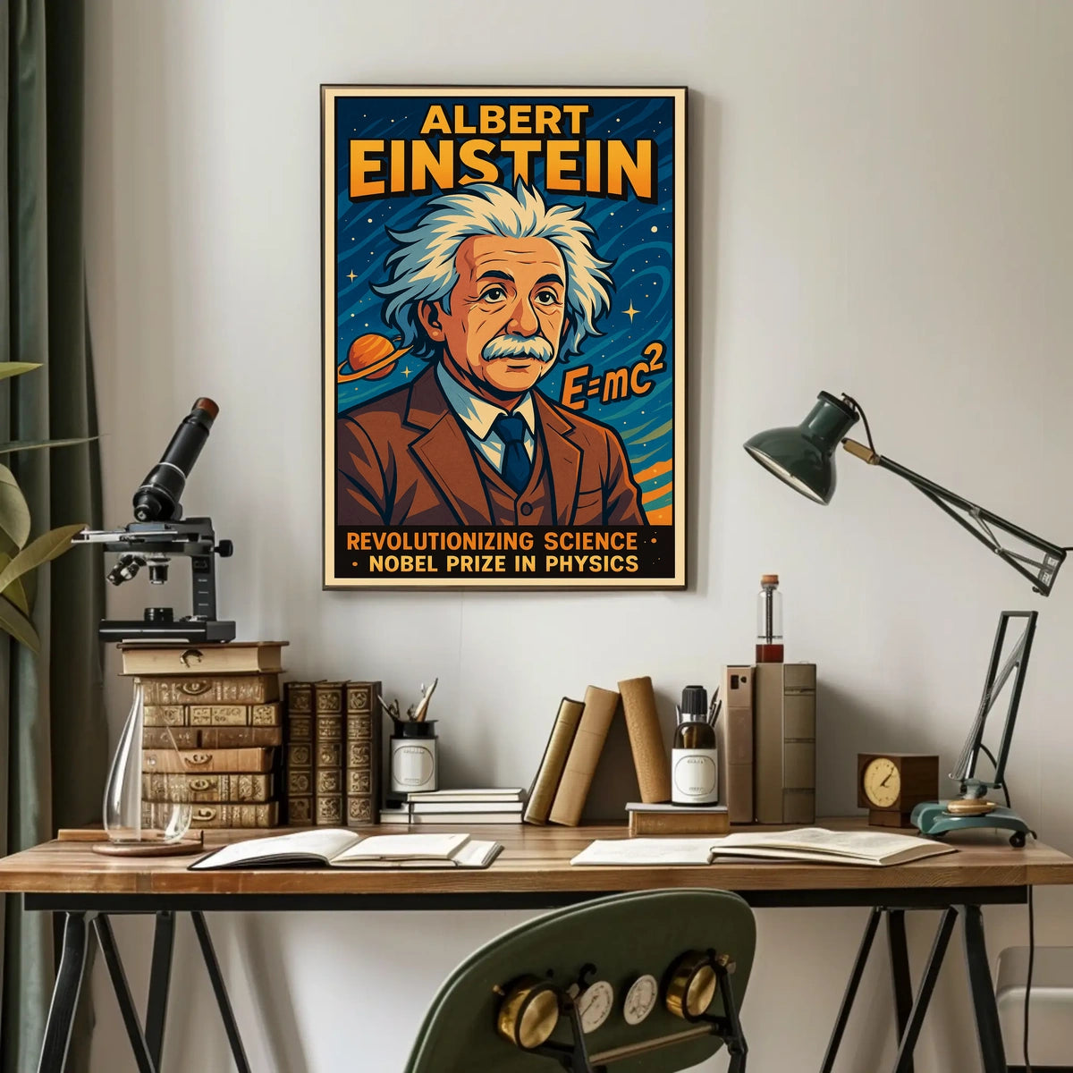 Einstein Revolutionary Science Vintage Scenic Wall Art Poster Inspiring Curiosity Science Lovers Poster