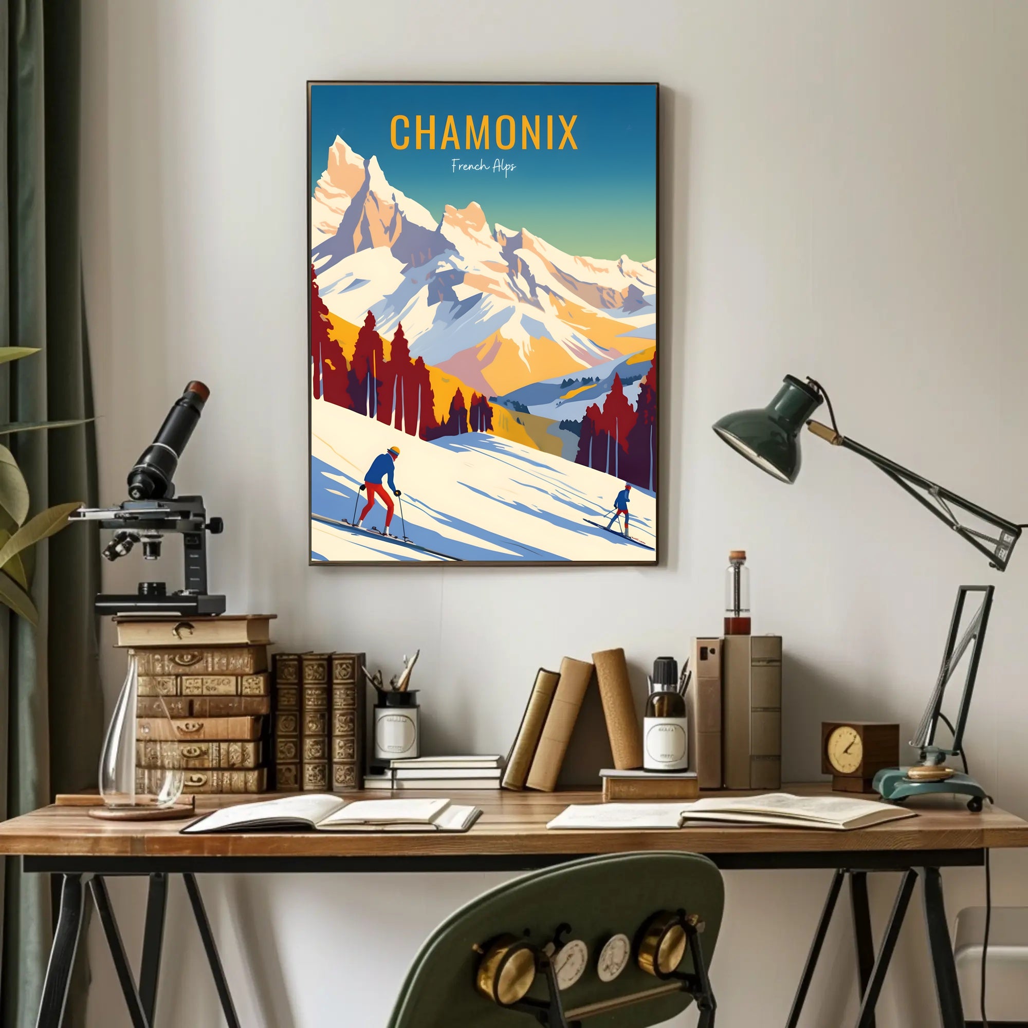 Chamonix Ski Adventure Vintage Travel Poster