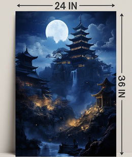 Moonlit Pagoda Serenity Poster