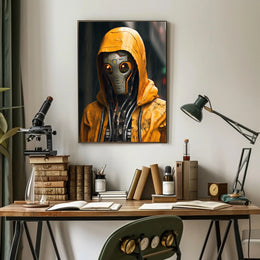 Cybernetic Sentinel In The Rain Poster PosterGoat