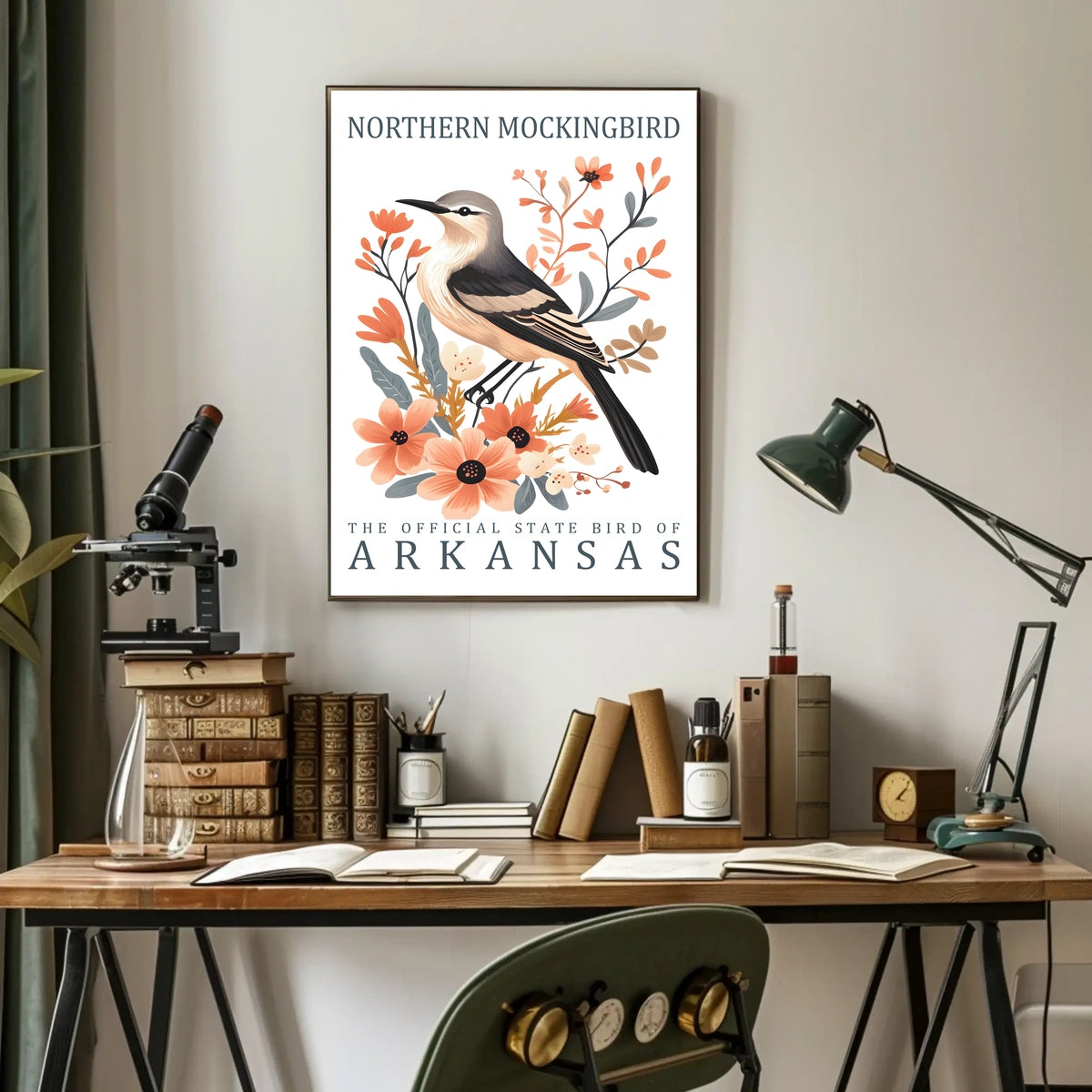 Northern Mockingbird Arkansas State Bird Art Poster