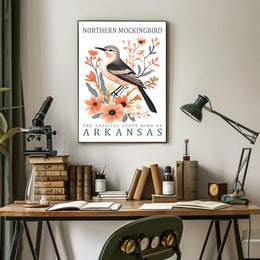 Northern Mockingbird Arkansas State Bird Art Poster