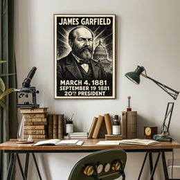 James A. Garfield 20th President of the United States B & W Comic Sketch Poster
