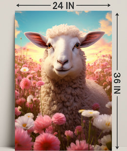 Serene Sheep In Blooming Meadow Poster PosterGoat