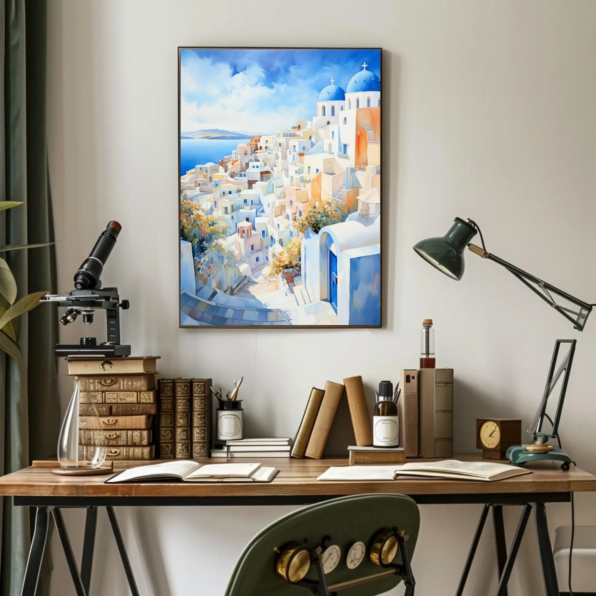 Santorini-Inspired Coastal Town Travel Poster