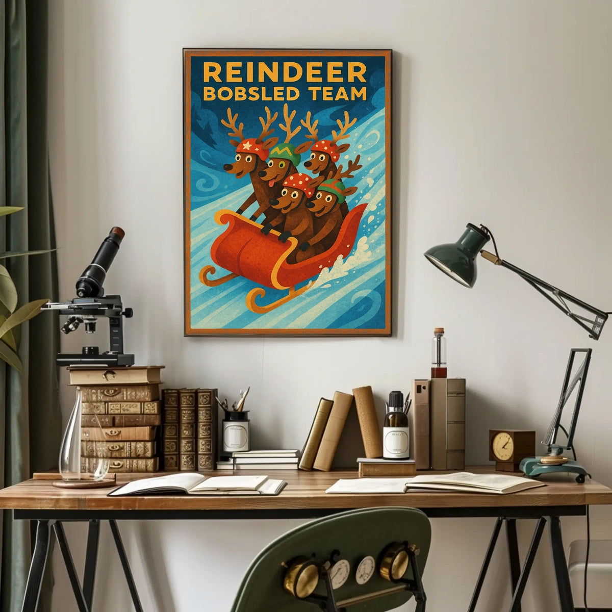 Reindeer Bobsled Adventure Poster: Fantasy or Mythology Poster