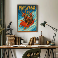 Reindeer Bobsled Adventure Poster: Fantasy or Mythology Poster