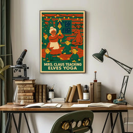Mrs. Claus Teaching Elves Yoga Poster
