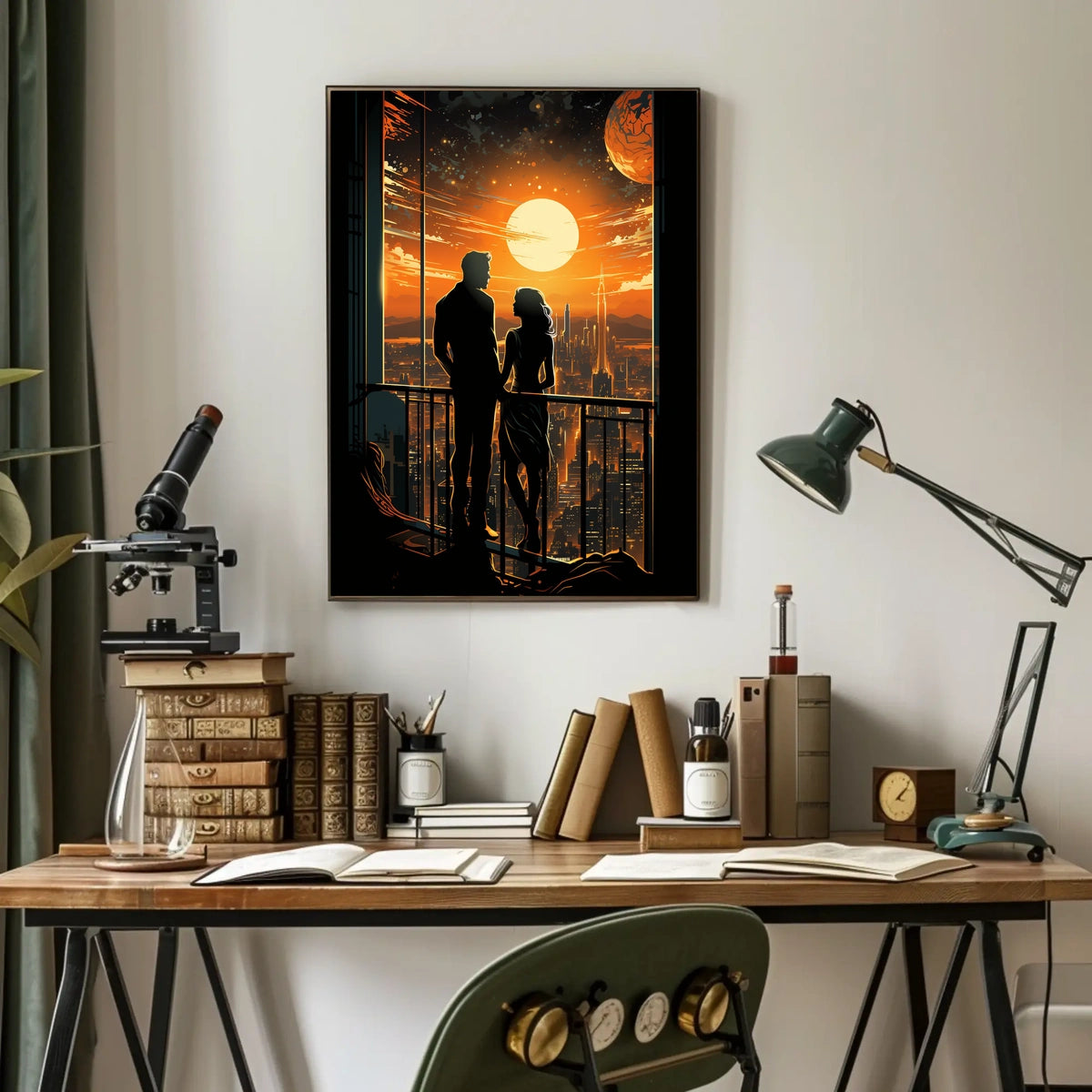 Sunset Over the Futuristic City Poster