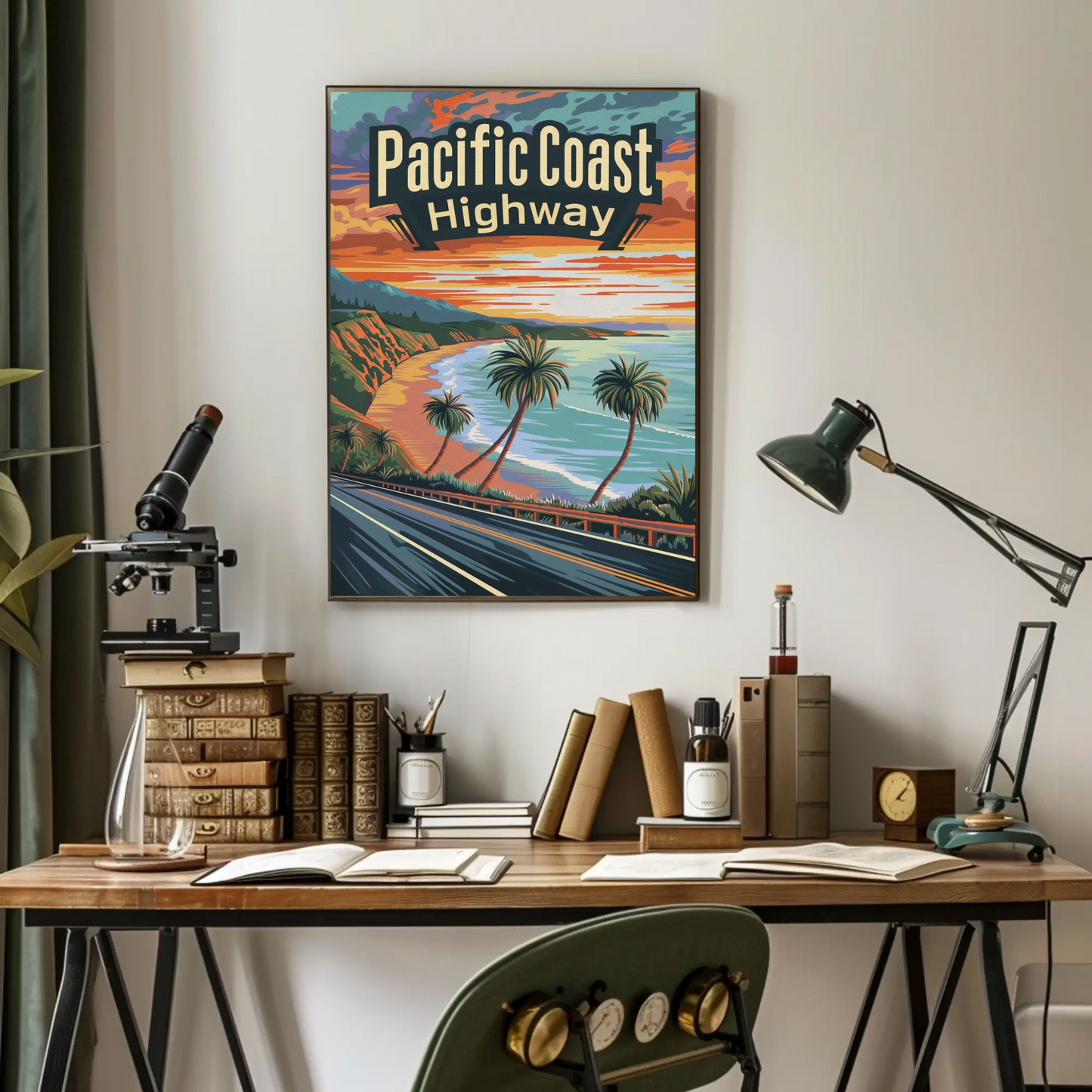 Pacific Coast Highway Sunset Drive Travel Poster