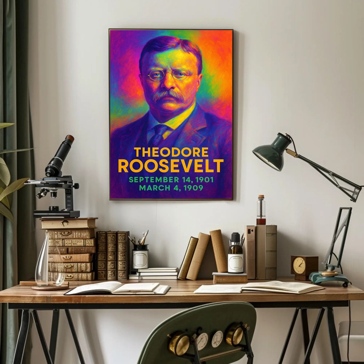 Theodore Roosevelt 26th President of the United States Neon Gradient Overlay Poster