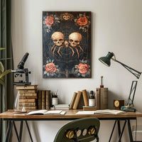 Macabre Gothic Skulls with Roses Artistic Pop Culture Poster