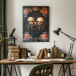 Macabre Gothic Skulls with Roses Artistic Pop Culture Poster