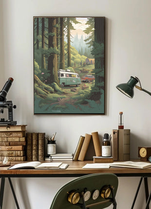 Serene Retro Escape Forest Camping Travel Poster