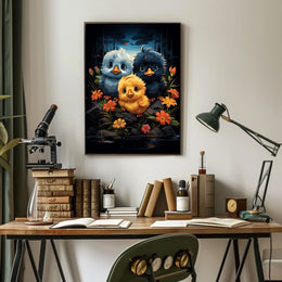 Enchanting Chicks in Mystical Forest Art Poster
