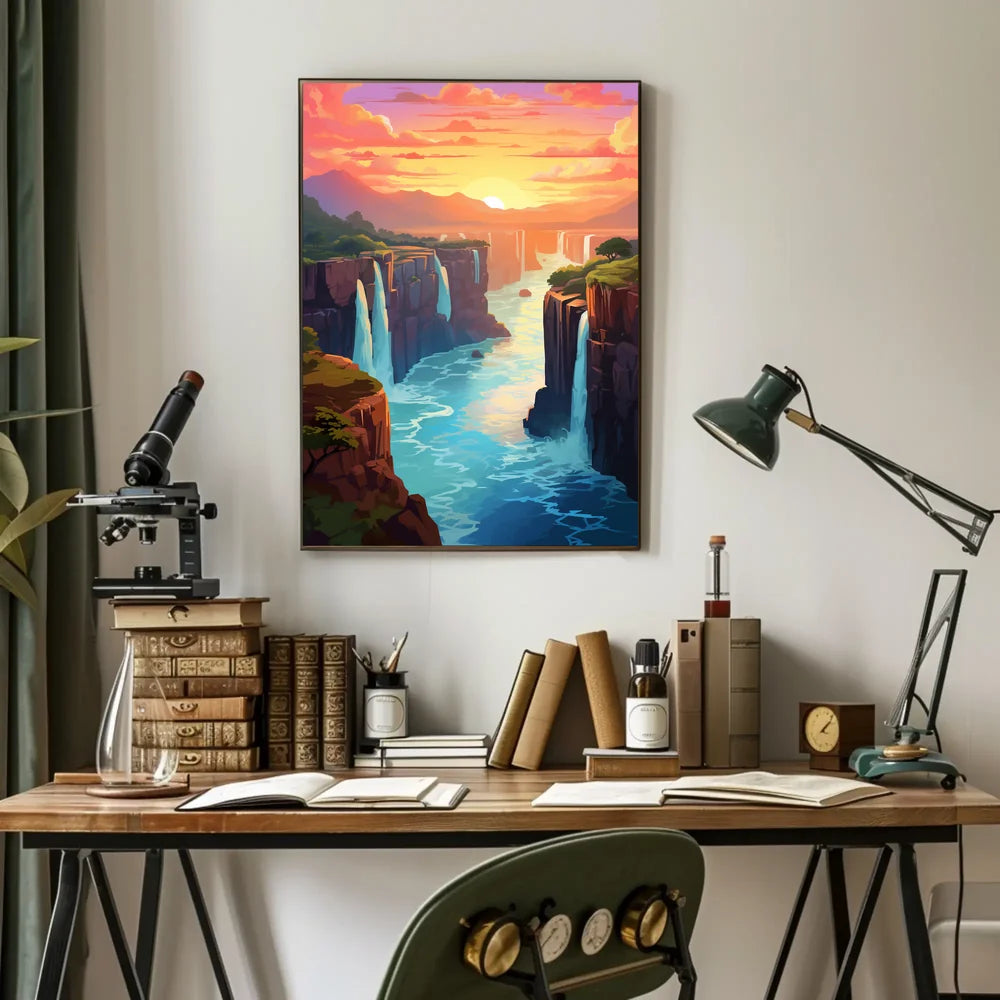 Majestic River Gorge Sunset Landscape Art Poster