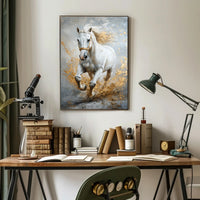 Majestic Galloping White Horse Abstract Artistic Poster
