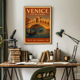 Venice Gondola Explore: Vintage Travel Poster PosterGoat