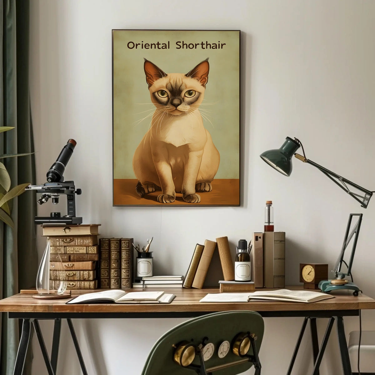 Oriental Shorthair Cat Digital Painting Vintage Poster