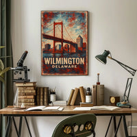 Wilmington Bridge Vintage Skyline Art Heritage Travel Cityscape Nostalgic Coastal Wall Decor Poster