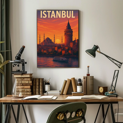 Istanbul Sunset Skyline Travel Poster