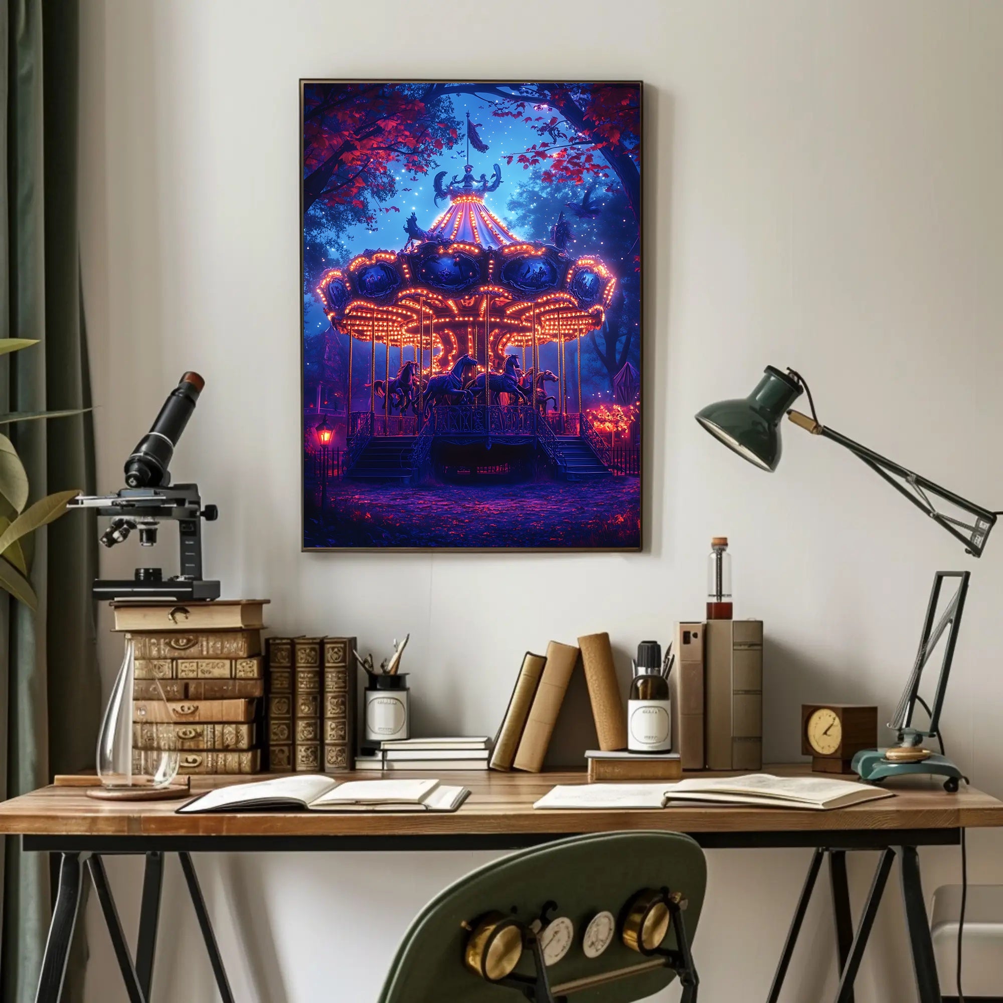 Enchanted Carousel in Autumn Night Fantasy or Mythology Poster