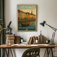 Copenhagen Waterfront Nyhavn Vintage Travel Scene Poster