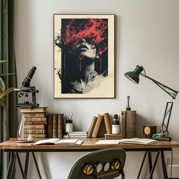 Intense Surreal Red Abstract Face Art Poster