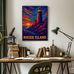Rhode Island Lighthouse At Sunset Poster