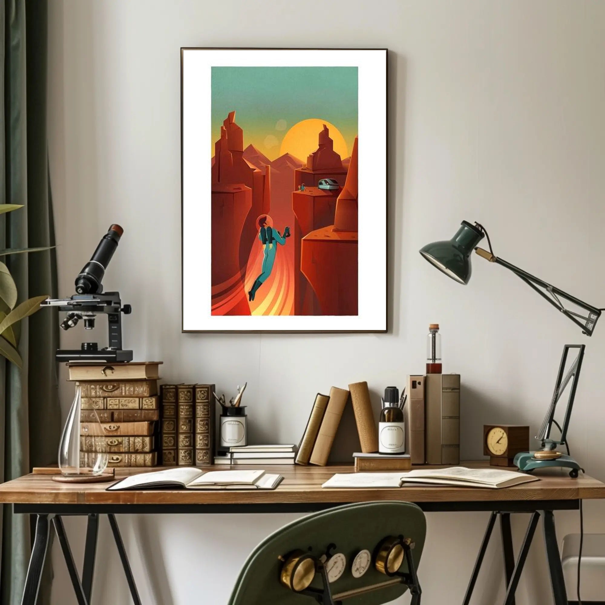 Futuristic Canyon Exploration Poster PosterGoat