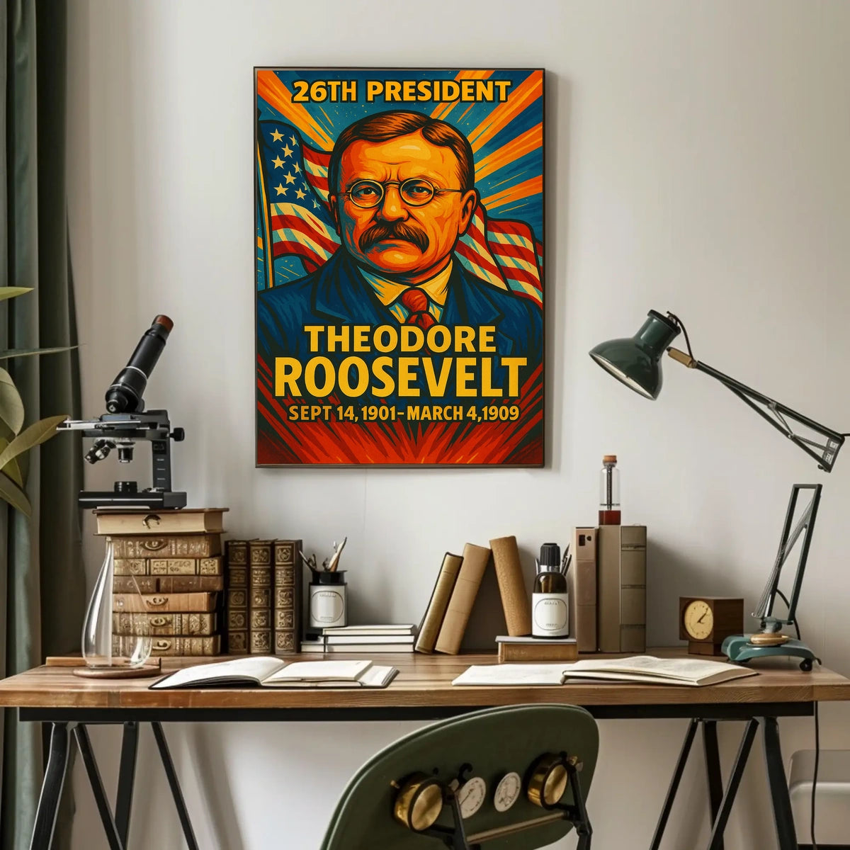 Theodore Roosevelt 26th President of the United States Colorful Comic Book Style Poster
