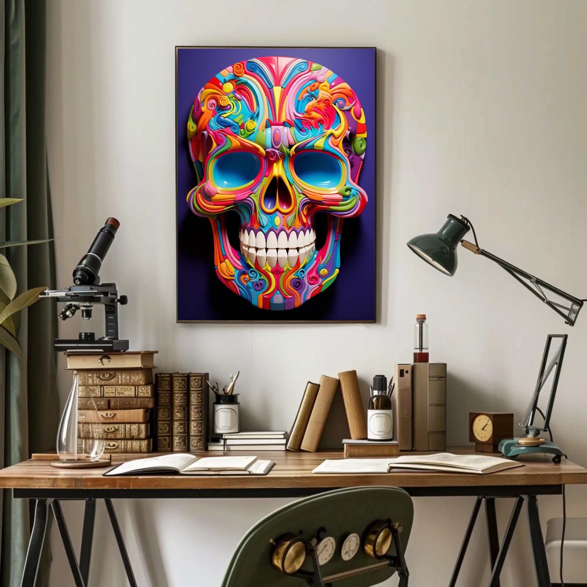 Vibrant Skull Art Poster PosterGoat
