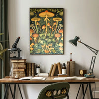 Mushroom Wonderland in Vintage Botanical Illustration Educational Poster