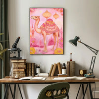 Dreamy Desert Camel Poster Vintage Travel Wall Art