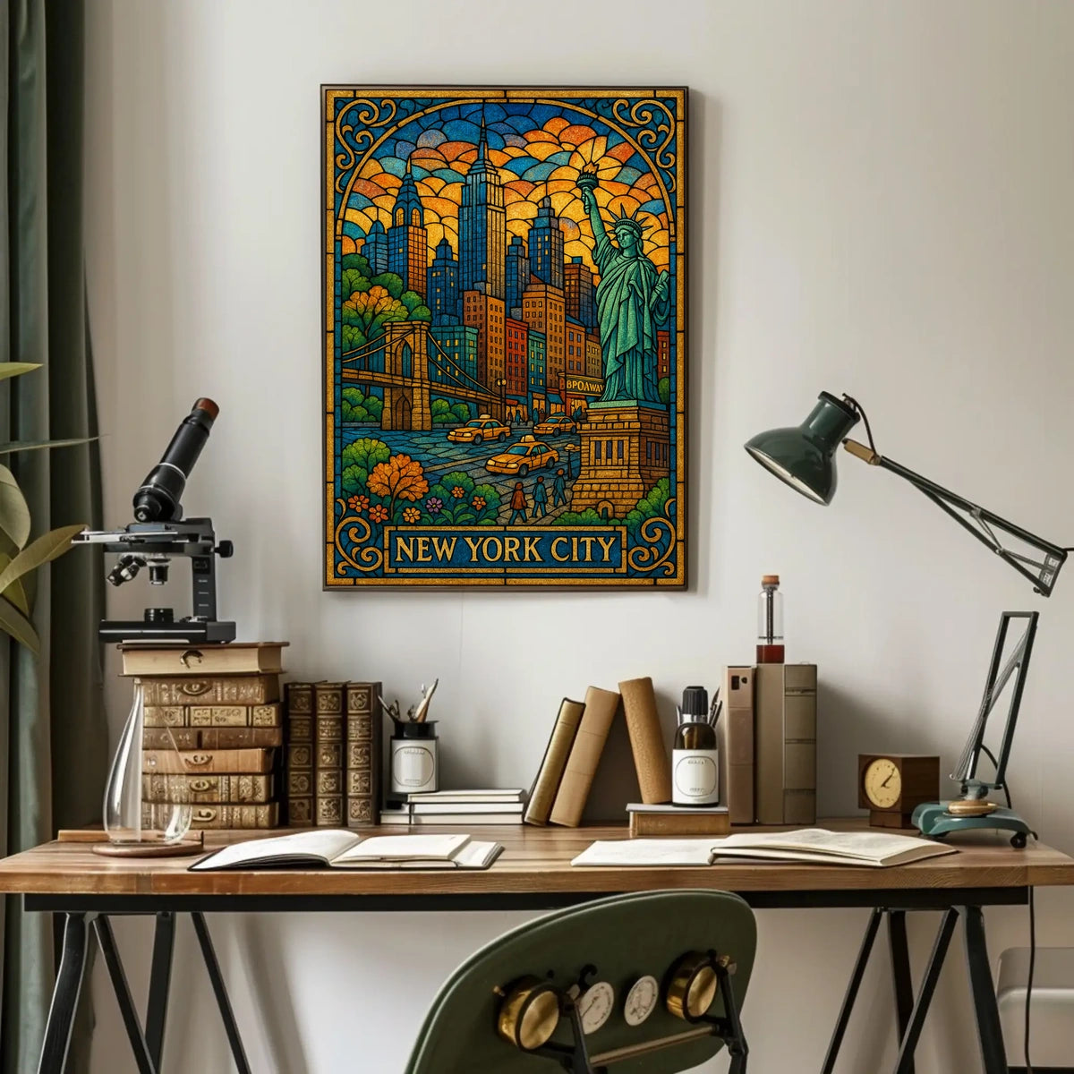 New York City Stained Glass Poster Abstract Wall Art