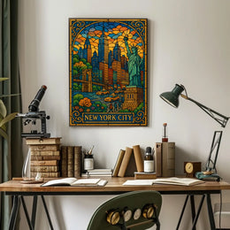 New York City Stained Glass Poster Abstract Wall Art