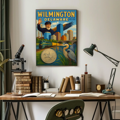 Wilmington Delaware Sailor Heron Train Travel Poster