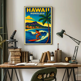 Surfing In Honolulu Poster