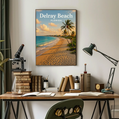 Delray Beach Florida Oceanfront Sand Sunset Travel Poster