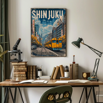 Shinjuku Tokyo Yellow Train Street City Travel Poster