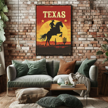 Texas Vintage Poster - Cowboy Sunset