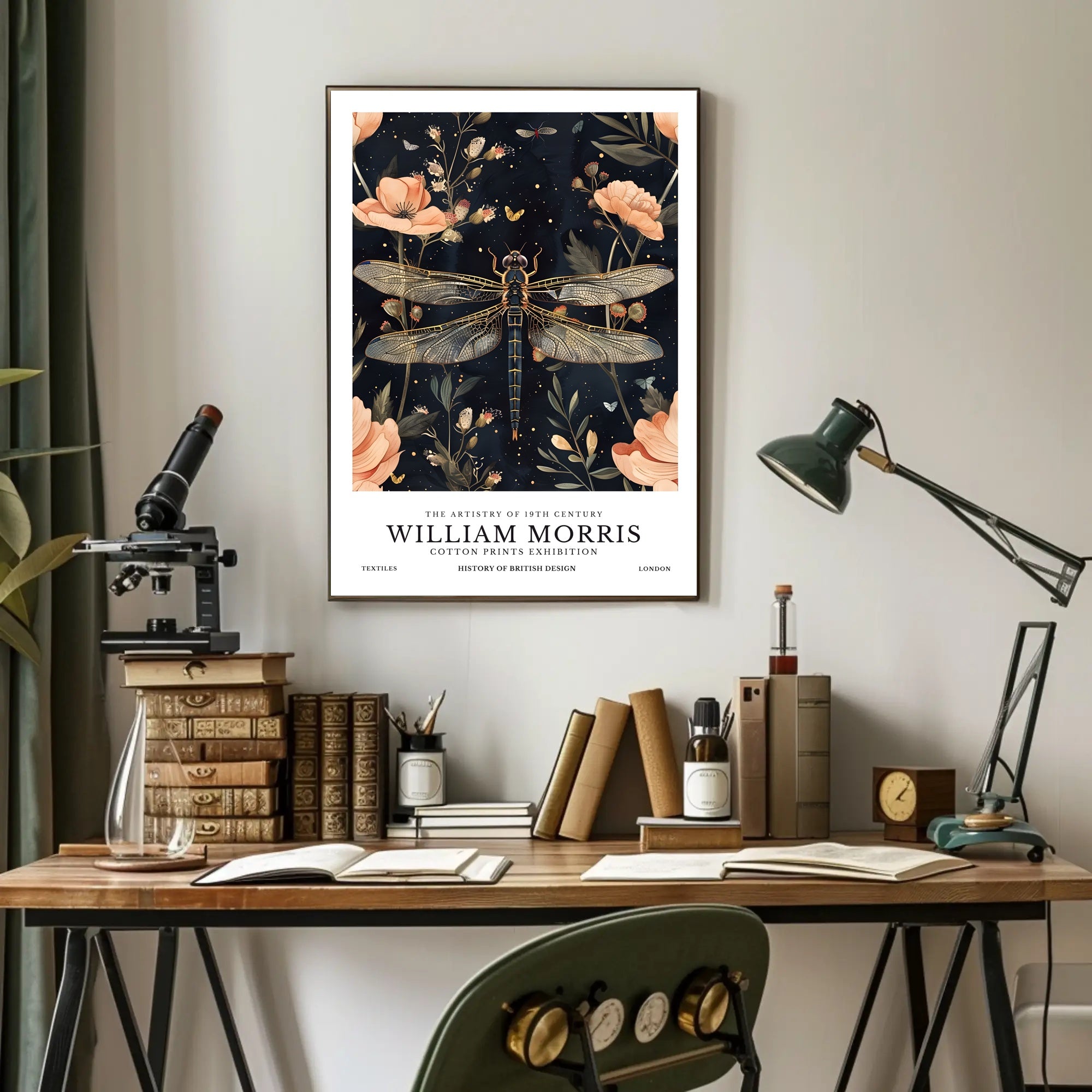 William Morris Exhibition: Intricate Dragonfly Arts and Crafts Poster