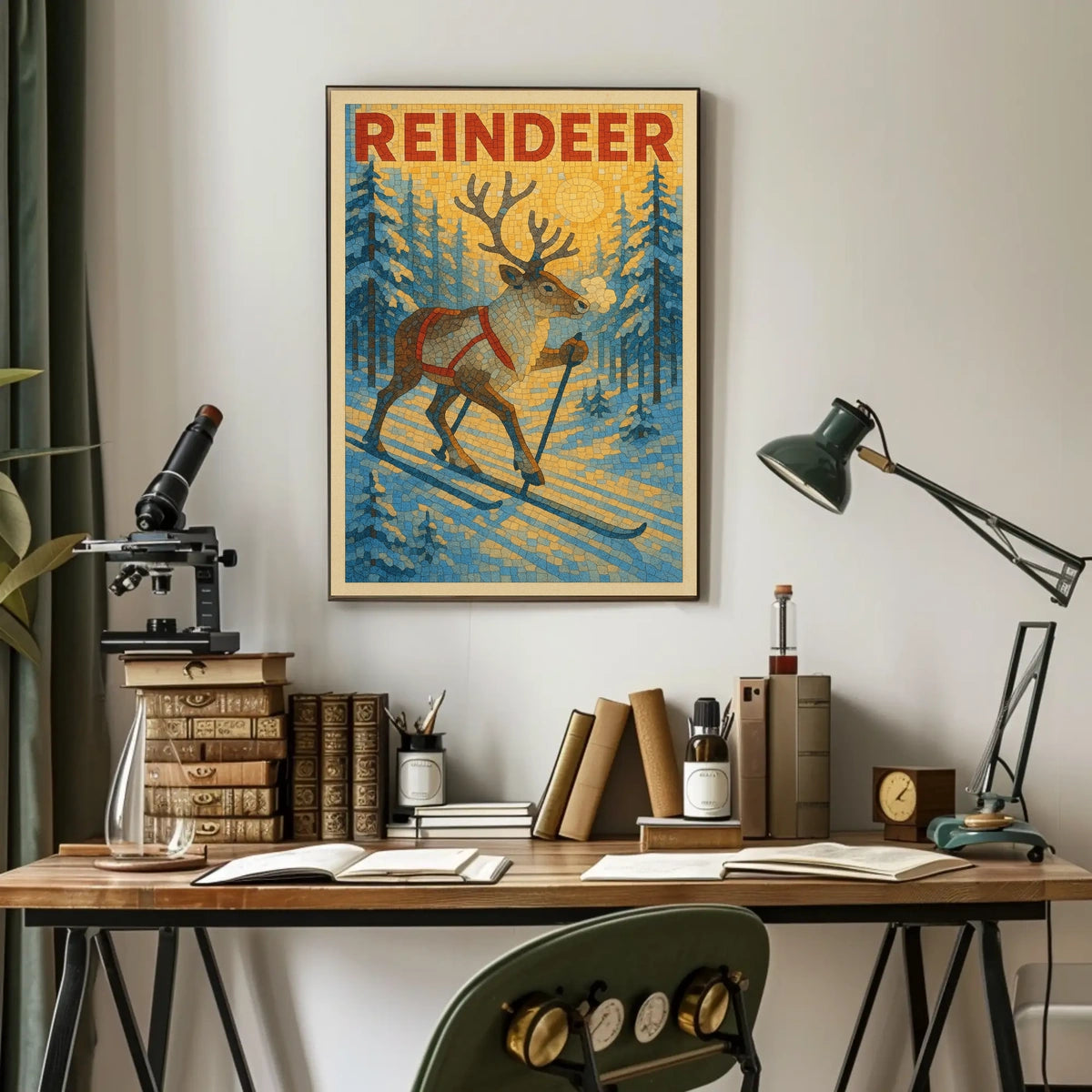 Reindeer On Skis Poster