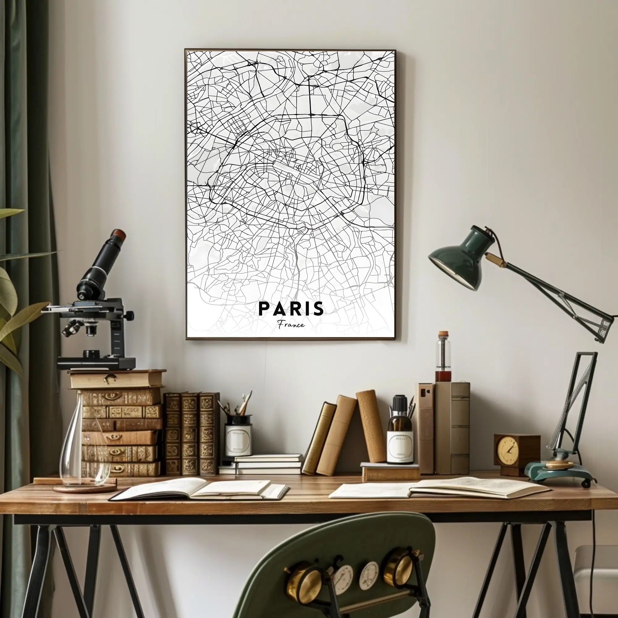 Minimalist Black and White Paris Map Urban Poster