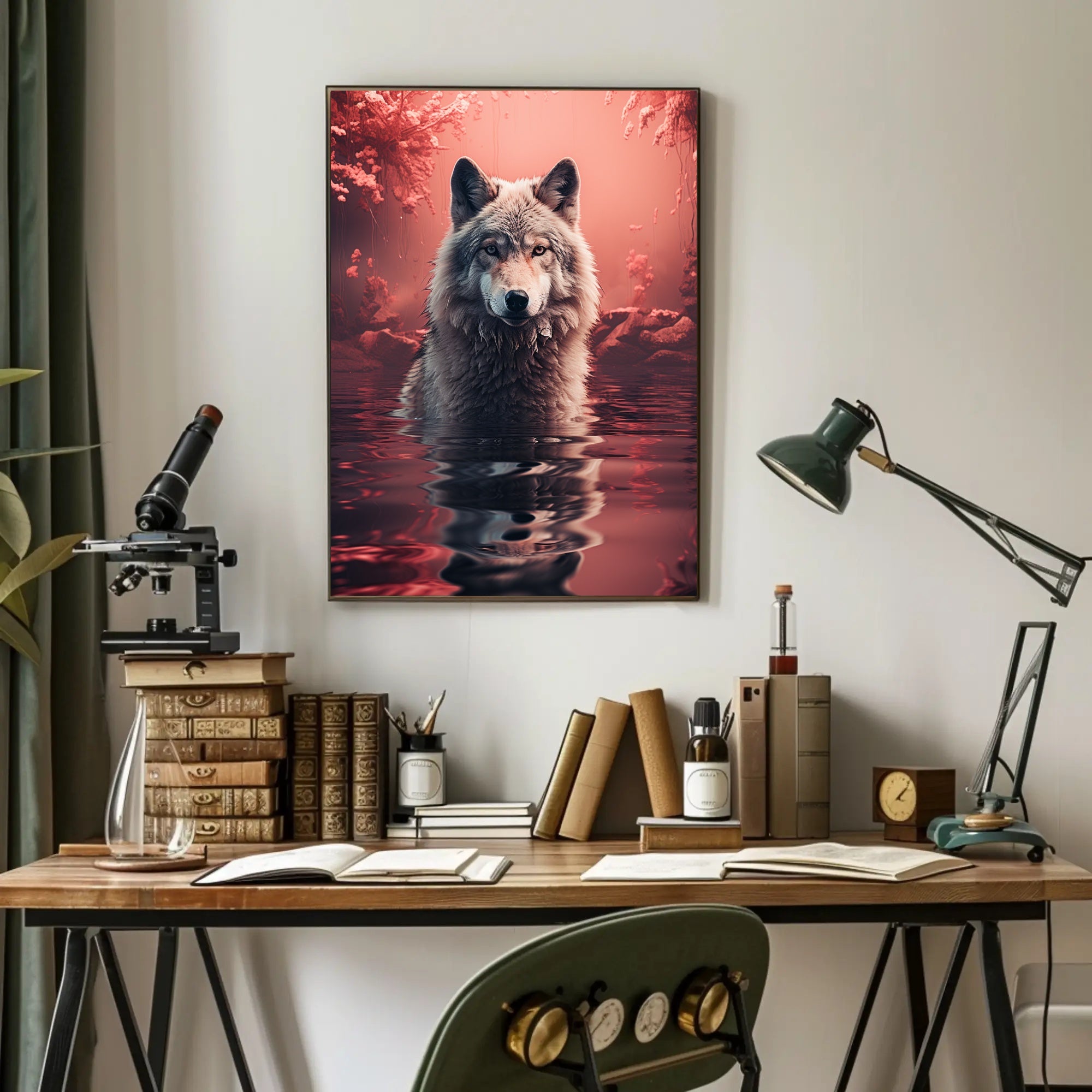 Majestic Wolf In Enchanted Waters Poster PosterGoat
