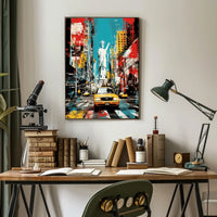 Vibrant Yellow Taxis and Liberty: Bold New York Travel Poster