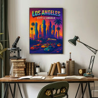 Colorful Los Angeles Skyline Pop Art Urban or Cityscape Poster