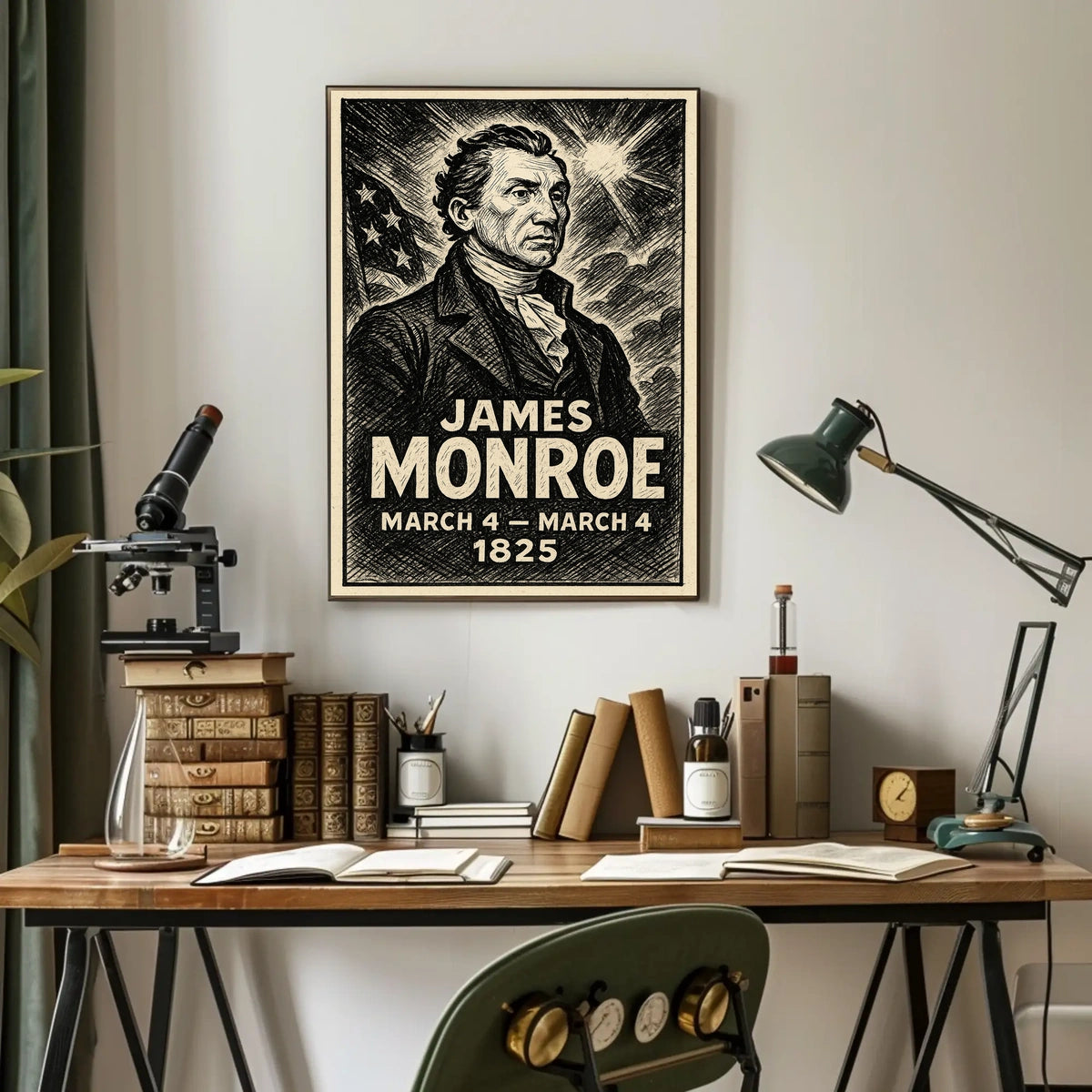 James Monroe 5th President of the United States B & W Comic Sketch Poster