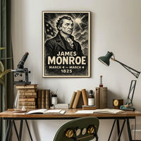James Monroe 5th President of the United States B & W Comic Sketch Poster